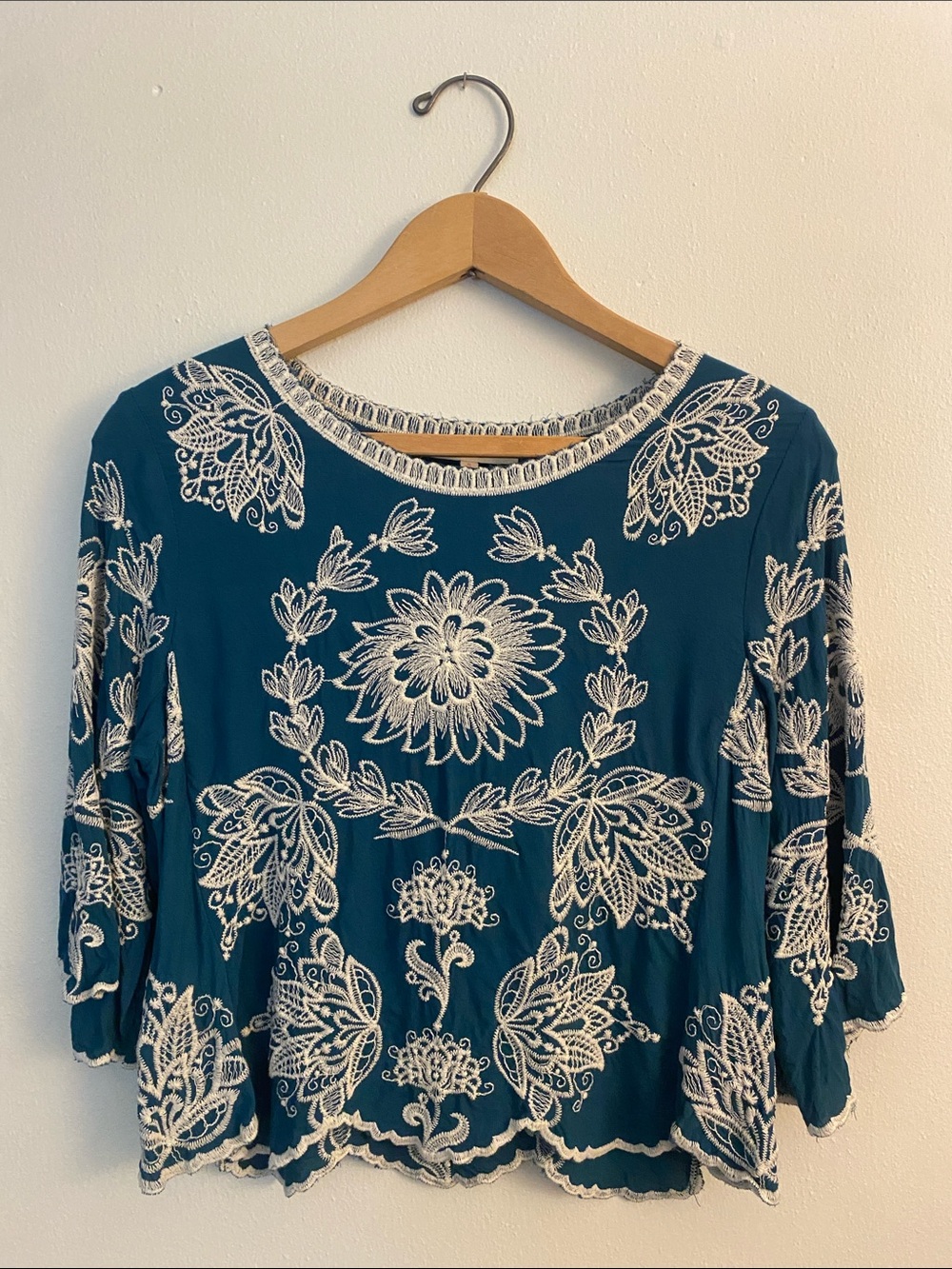 Solitaire Gorgeous Teal Blue Embroidered Blouse